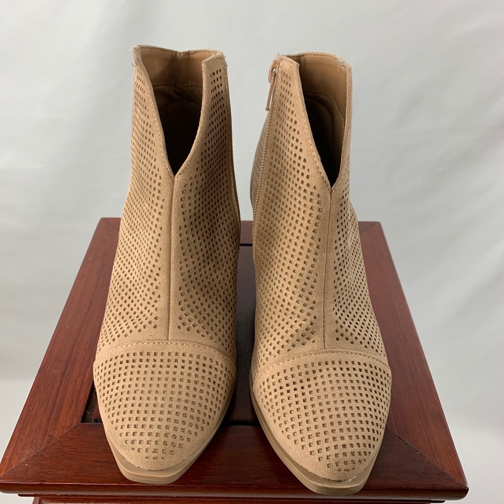 Qupid Tan Perforated Booties Size 7